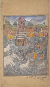The Gods and Asuras Churn the Ocean of Milk, Page from a Dispersed Razmnama, c.1598-99 by Fattu